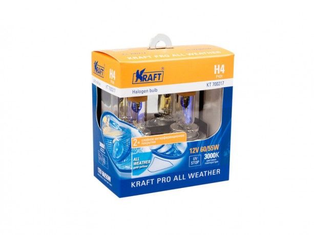 Автолампа H4 12v 60/55w (P43t) Kraft Pro All Weather (2шт. блистер БОКС) купить недорого с доставкой в Можайск