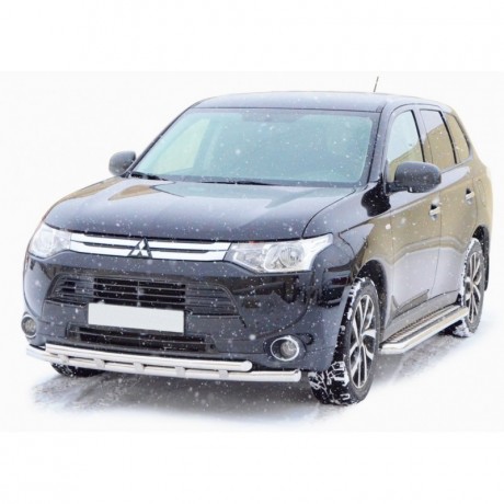 Защита переднего бампера «Труба двойная» (d63,5) для Mitsubishi Outlander (2014-2016)(Окрашенное) купить недорого с доставкой в Можайск