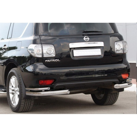 Защита заднего бампера «Уголки двойные» (d76) для Nissan Patrol (2010-2013)(Нерж. Сталь) купить недорого с доставкой в Можайск