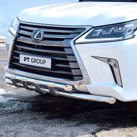 Защита переднего бампера двойная с пластинами d63/63мм (НПС) LEXUS 450D (2015-н.в.) купить недорого с доставкой в Можайск